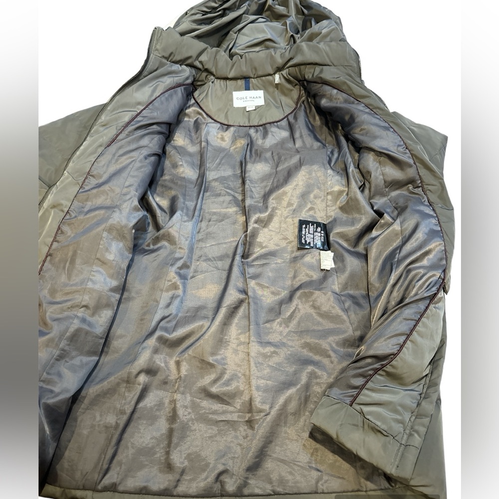 Cole Haan Signature Coat Women’s Size XS Hooded Taffeta Down Puffer Gray Carbon - Picture 8 of 10